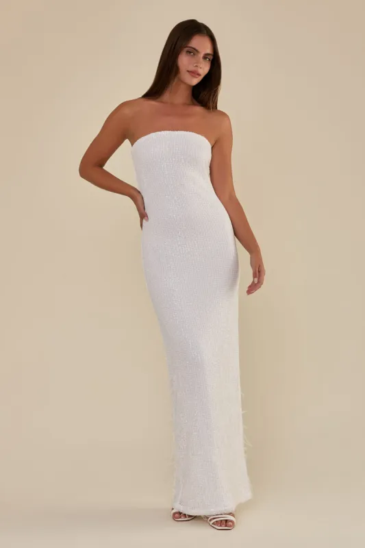 Harper Sequin Feather Dress - White sold by Birdy Grey
