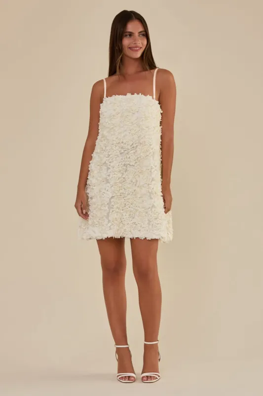 Flora Mini 3D Applique Dress - White sold by Birdy Grey