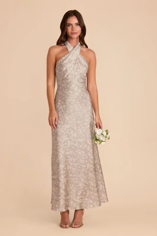 Monique Matte Satin Dress - Almond Dreamy Floral sold by Birdy Grey