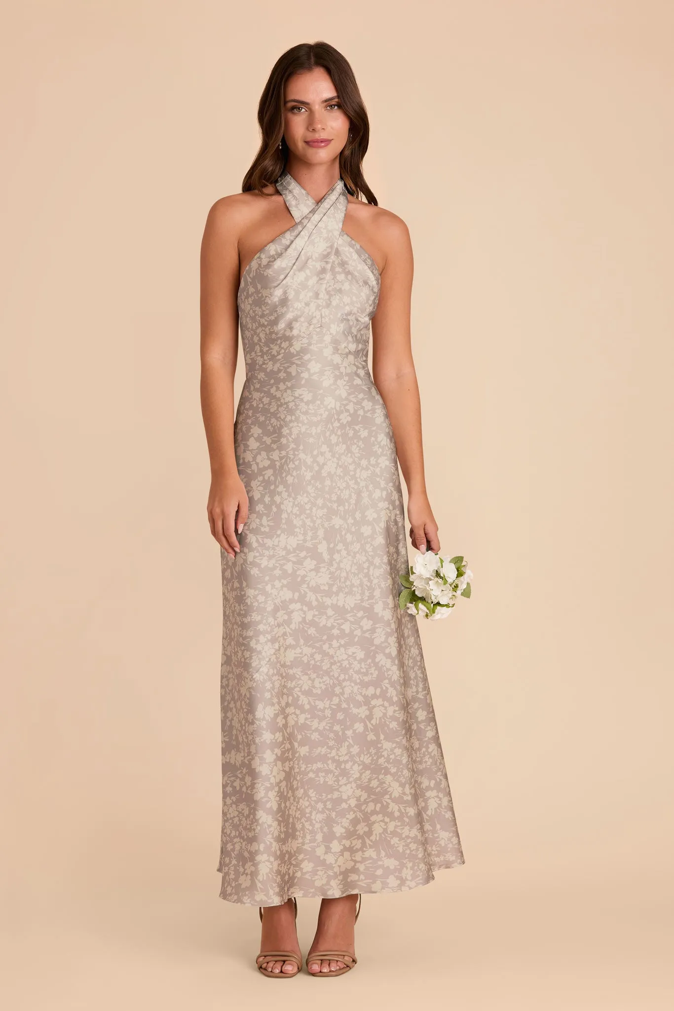 Monique Matte Satin Dress - Almond Dreamy Floral sold by Birdy Grey