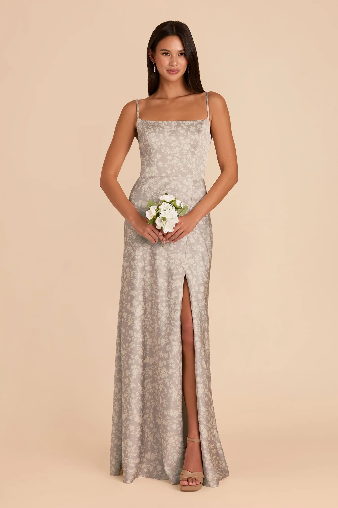 Mai Matte Satin Dress - Almond Dreamy Floral sold by Birdy Grey