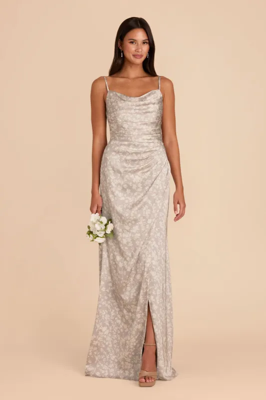Lydia Matte Satin Dress - Almond Dreamy Floral sold by Birdy Grey