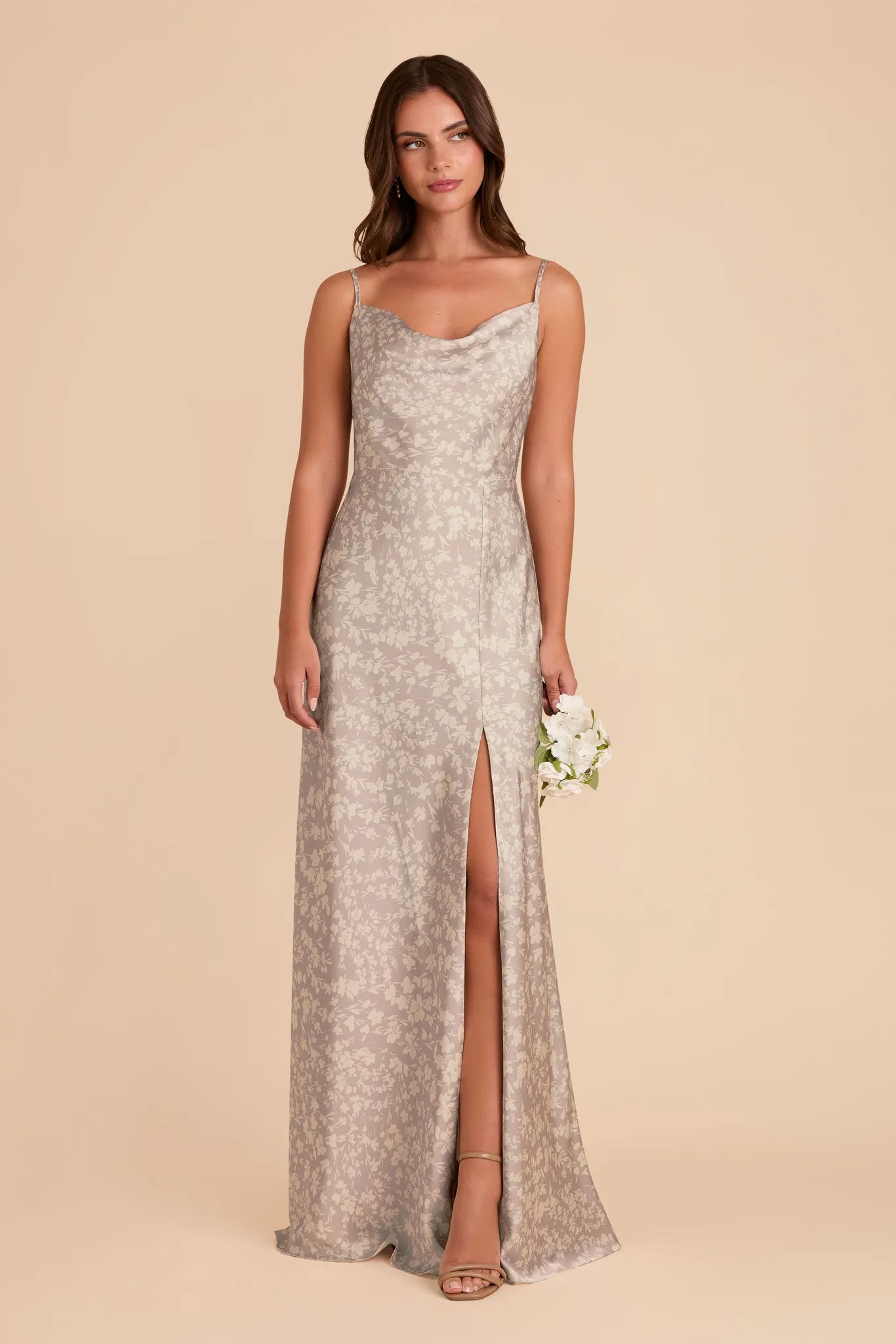 Lisa Long Matte Satin Dress - Almond Dreamy Floral sold by Birdy Grey product image thumbnail 2