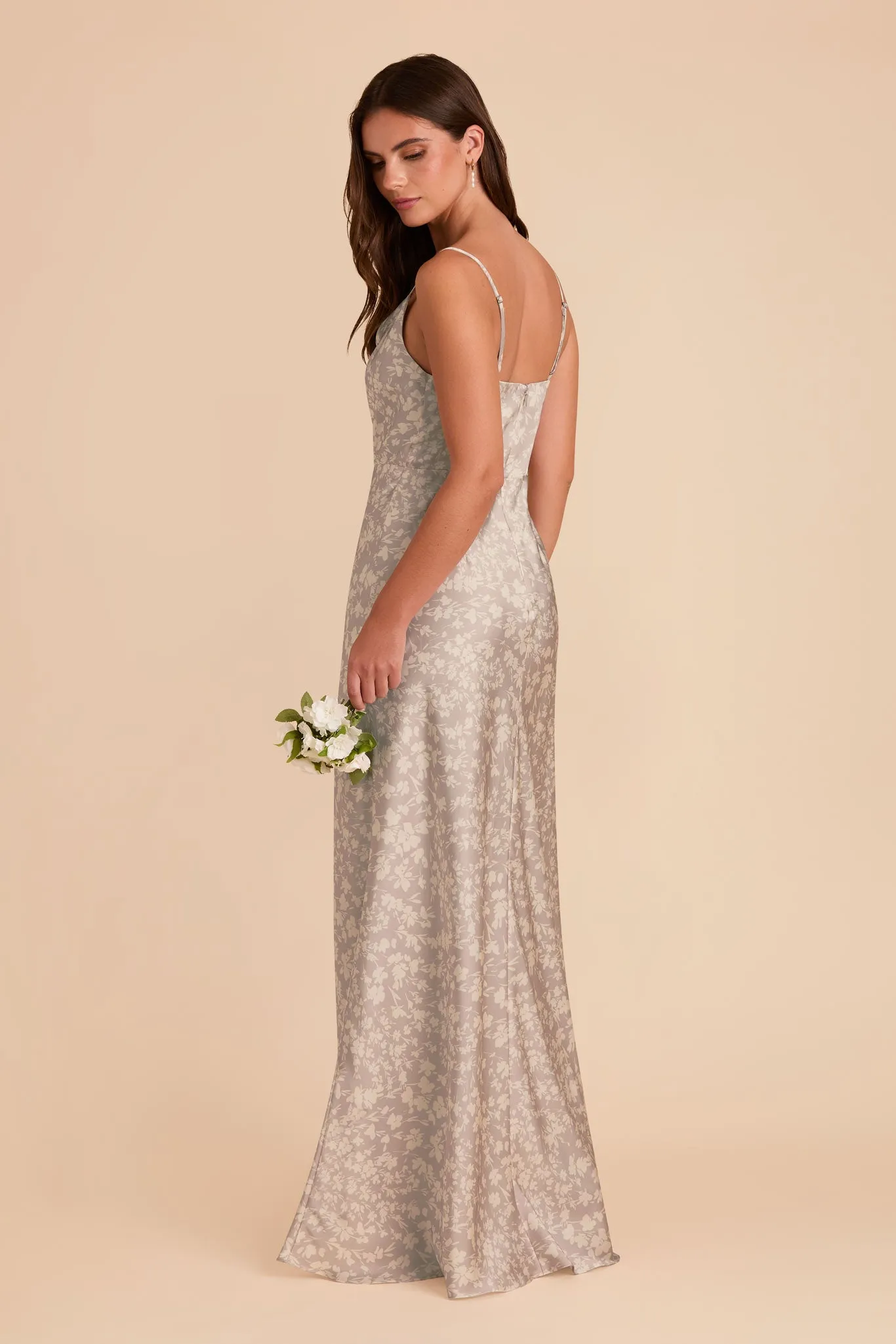 Lisa Long Matte Satin Dress - Almond Dreamy Floral sold by Birdy Grey product image thumbnail 3