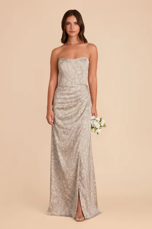 Anne Matte Satin Dress - Almond Dreamy Floral sold by Birdy Grey