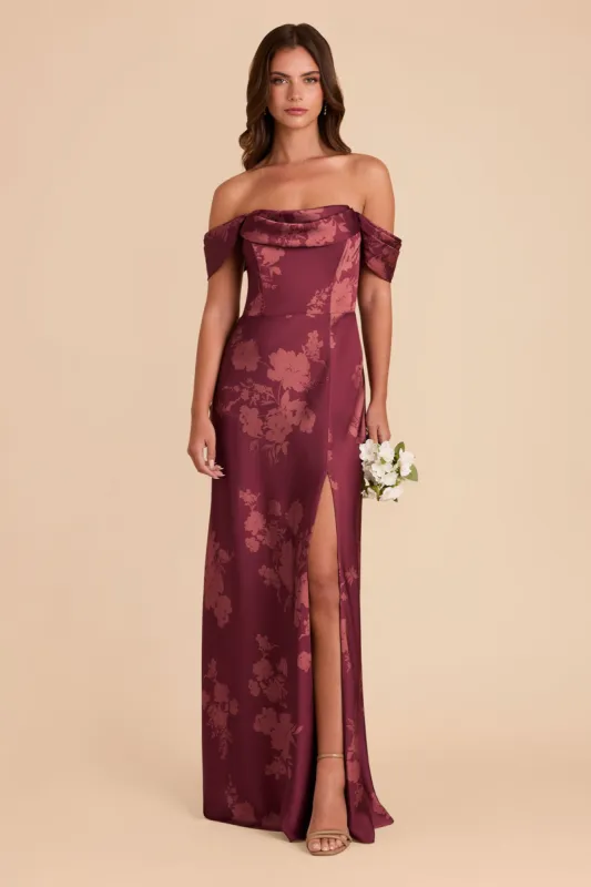 Mia Matte Satin Convertible Dress - Sangria Whimsical Blooms sold by Birdy Grey
