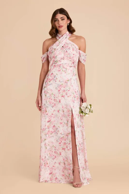Cara Chiffon Dress - Pink Falling Petals sold by Birdy Grey