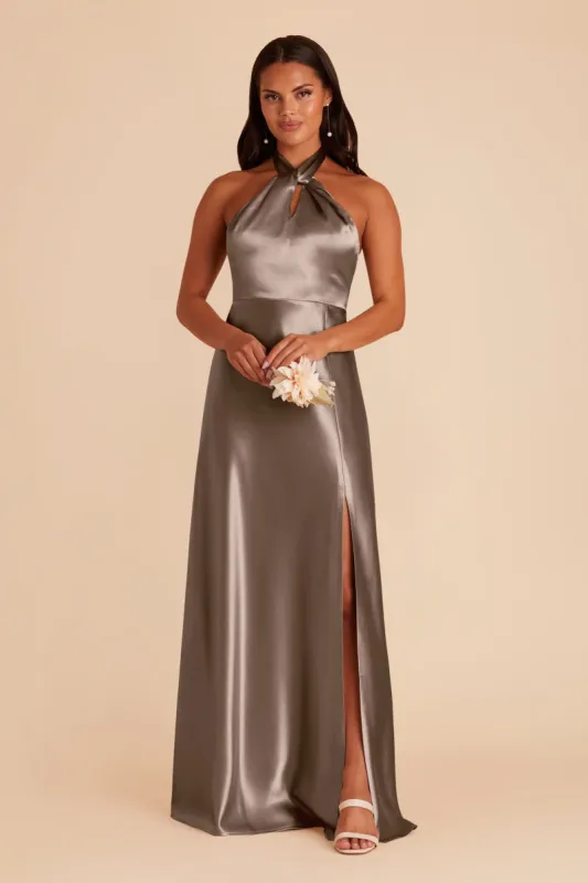 Monica Shiny Satin Dress - Quartz sold by Birdy Grey