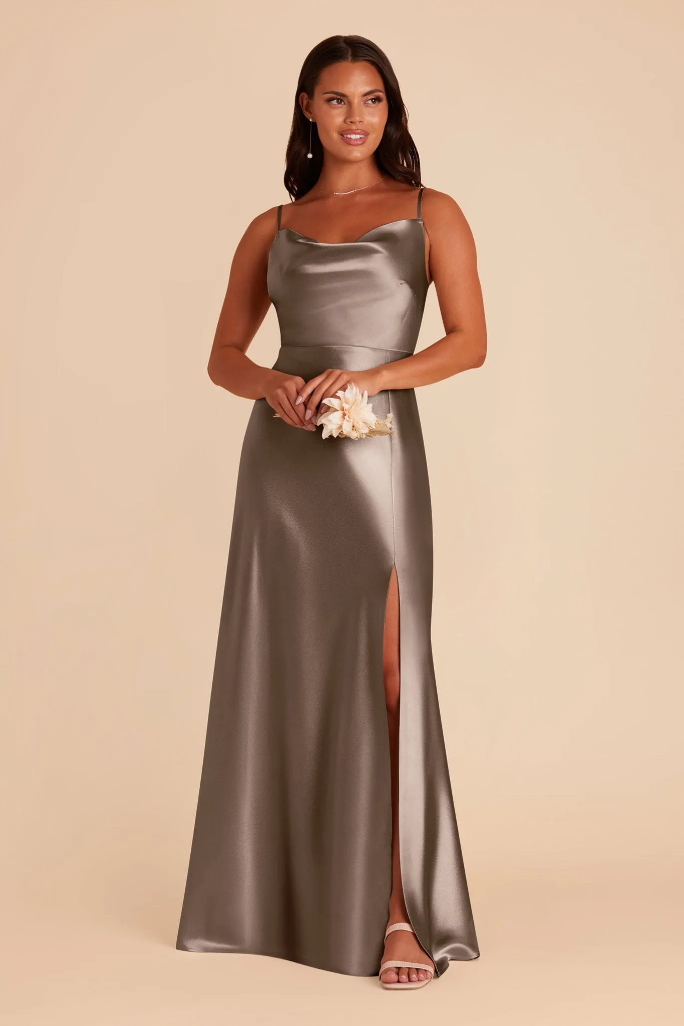 Lisa Long Shiny Satin Dress - Quartz sold by Birdy Grey
