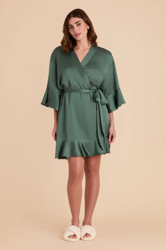 Kenny Ruffle Satin Robe - Eucalyptus made by Birdy Grey