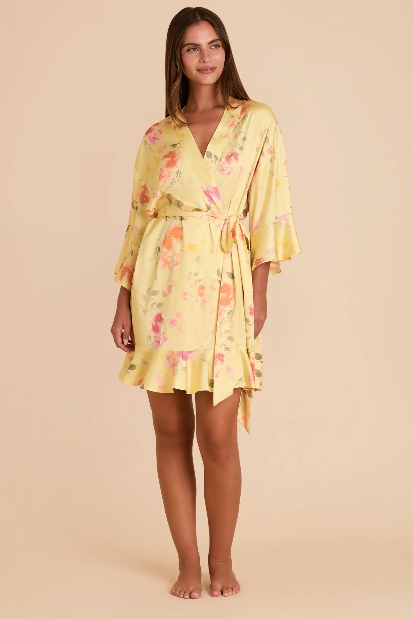 Kenny Floral Ruffle Robe - Pale Yellow Rococo Floral sold by Birdy Grey product image thumbnail 2