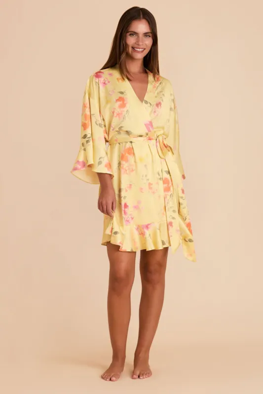Kenny Floral Ruffle Robe - Pale Yellow Rococo Floral sold by Birdy Grey