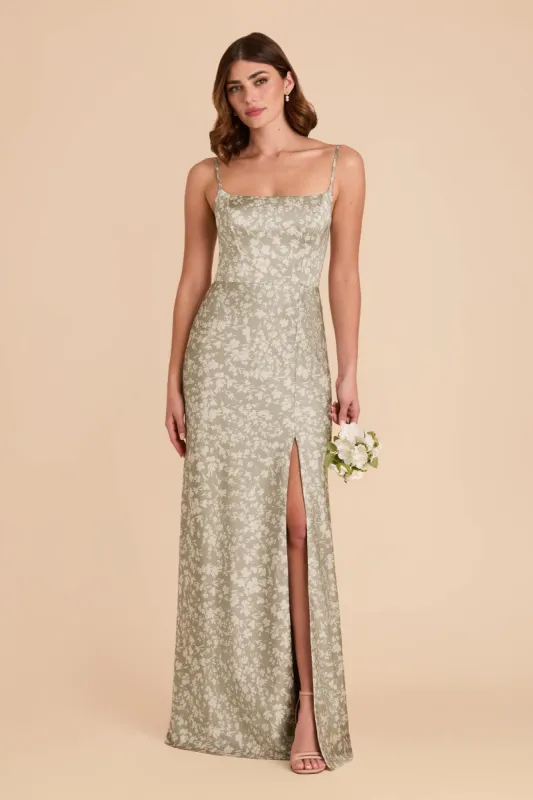 Mai Matte Satin Dress - Moss Green Dreamy Floral sold by Birdy Grey