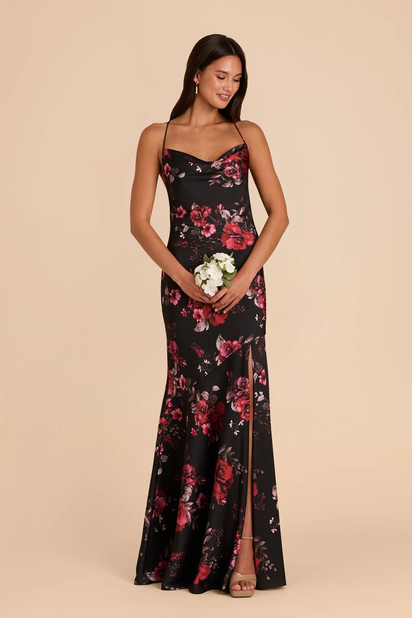 Olivia Matte Satin Dress - Black Fleurs D'Amour sold by Birdy Grey product image thumbnail 3