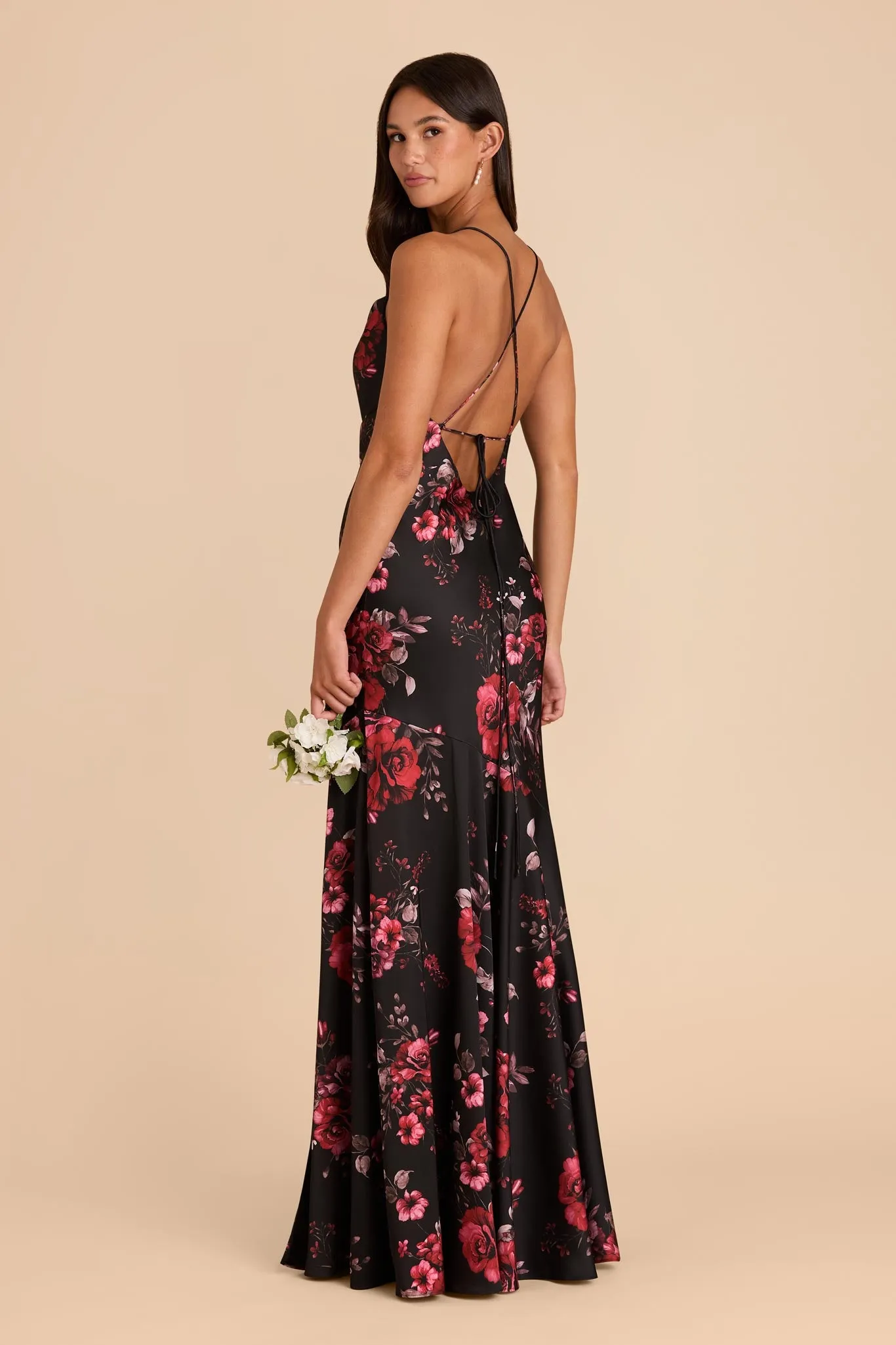 Olivia Matte Satin Dress - Black Fleurs D'Amour sold by Birdy Grey product image thumbnail 2