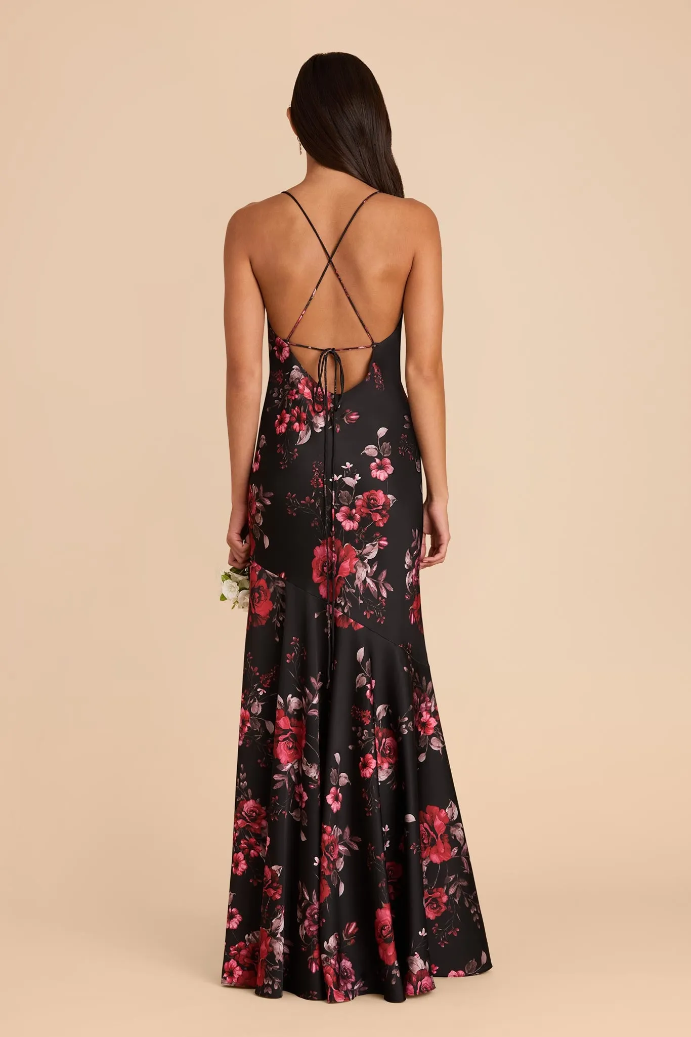Olivia Matte Satin Dress - Black Fleurs D'Amour sold by Birdy Grey product image thumbnail 4