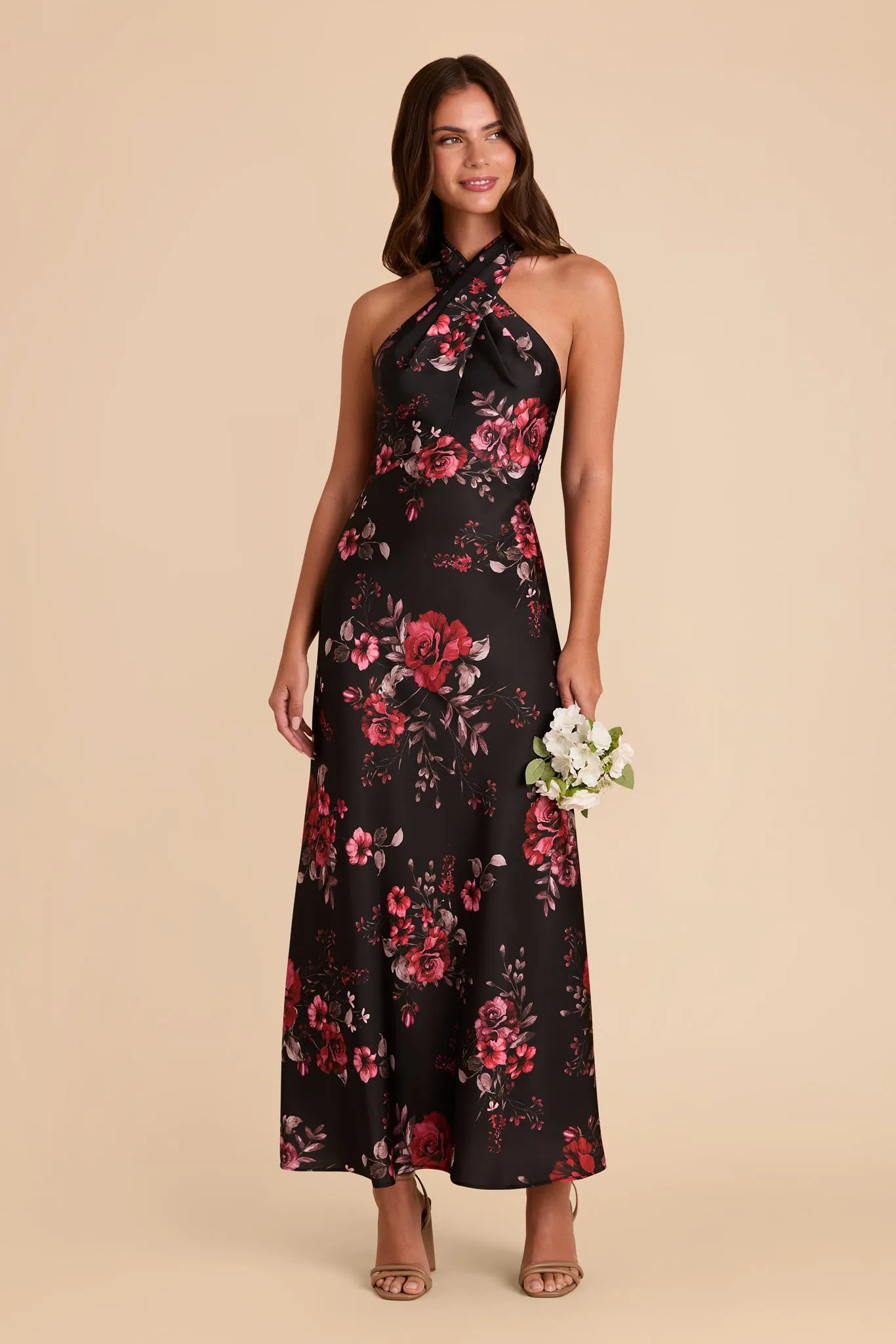 Monique Matte Satin Dress - Black Fleurs D'Amour sold by Birdy Grey product image thumbnail 2