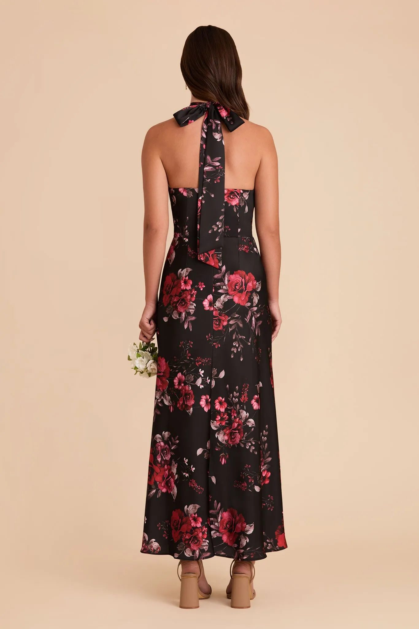 Monique Matte Satin Dress - Black Fleurs D'Amour sold by Birdy Grey product image thumbnail 4
