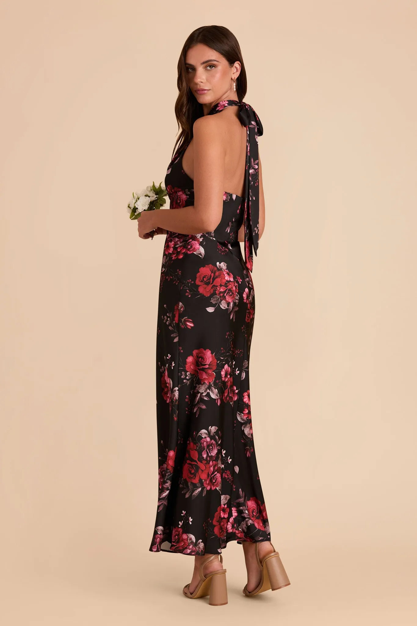 Monique Matte Satin Dress - Black Fleurs D'Amour sold by Birdy Grey product image thumbnail 3