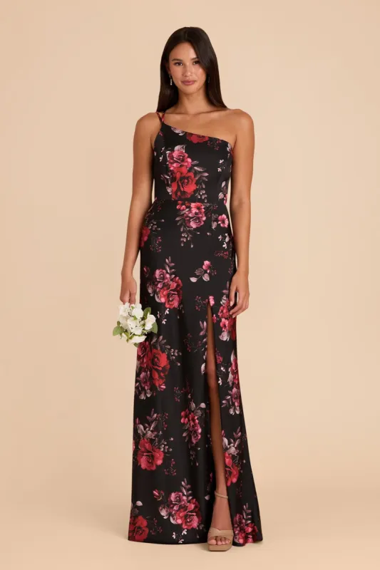 Kensie Matte Satin Dress - Black Fleurs D'Amour sold by Birdy Grey