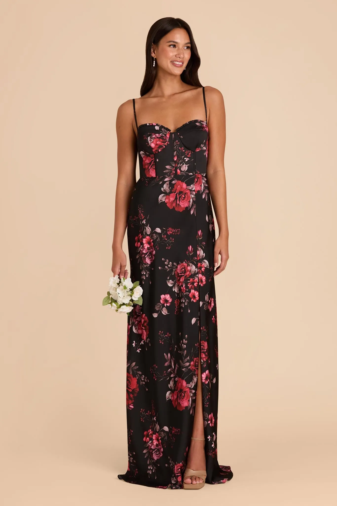 Jessica Matte Satin Dress - Black Fleurs D'Amour sold by Birdy Grey product image thumbnail 2