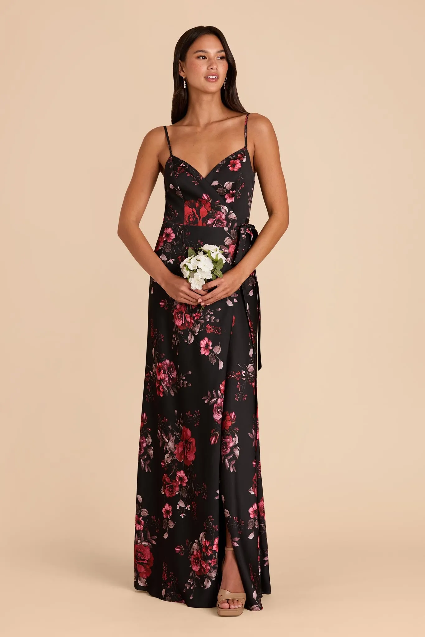 Cindy Matte Satin Dress - Black Fleurs D'Amour sold by Birdy Grey product image thumbnail 2