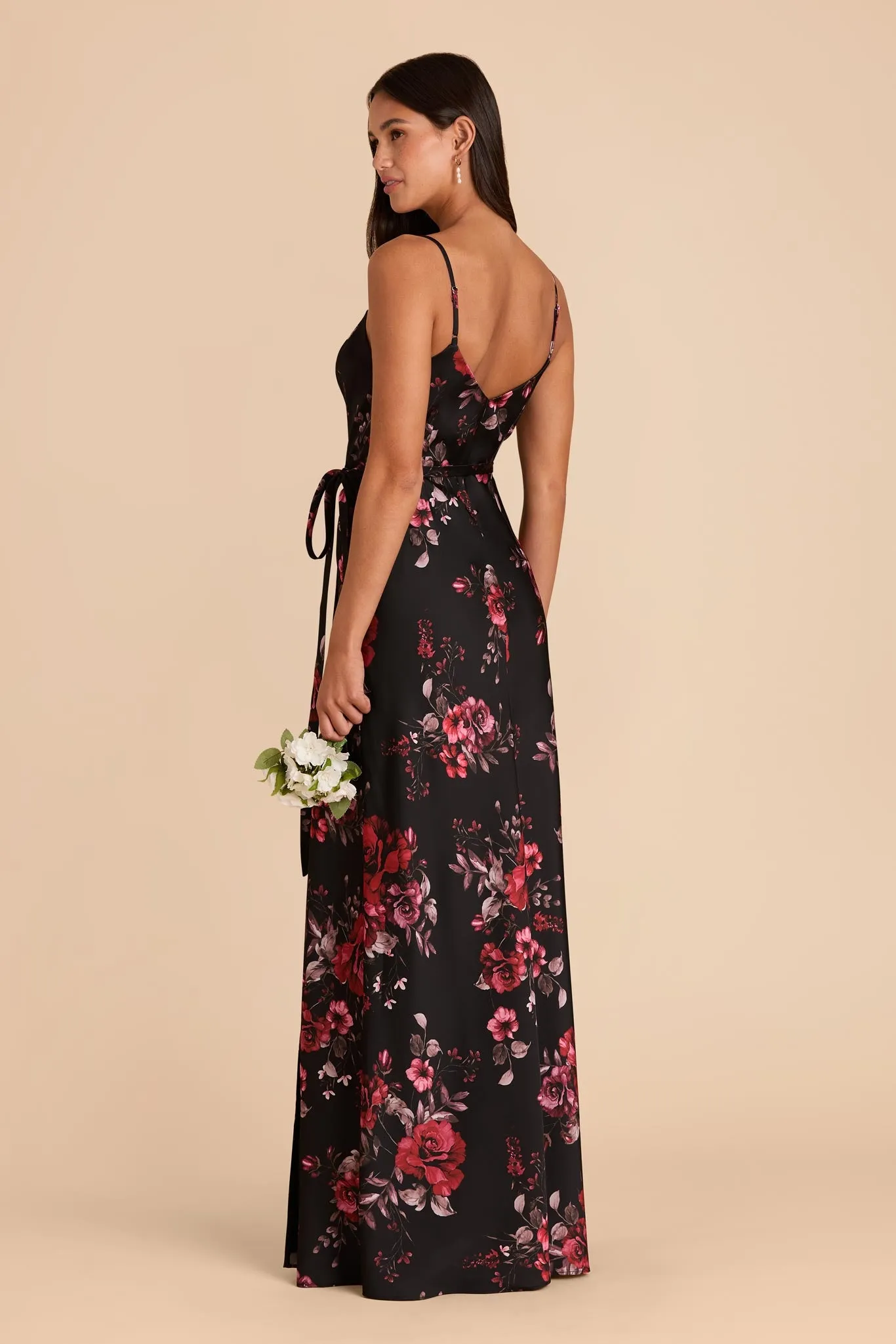 Cindy Matte Satin Dress - Black Fleurs D'Amour sold by Birdy Grey product image thumbnail 3
