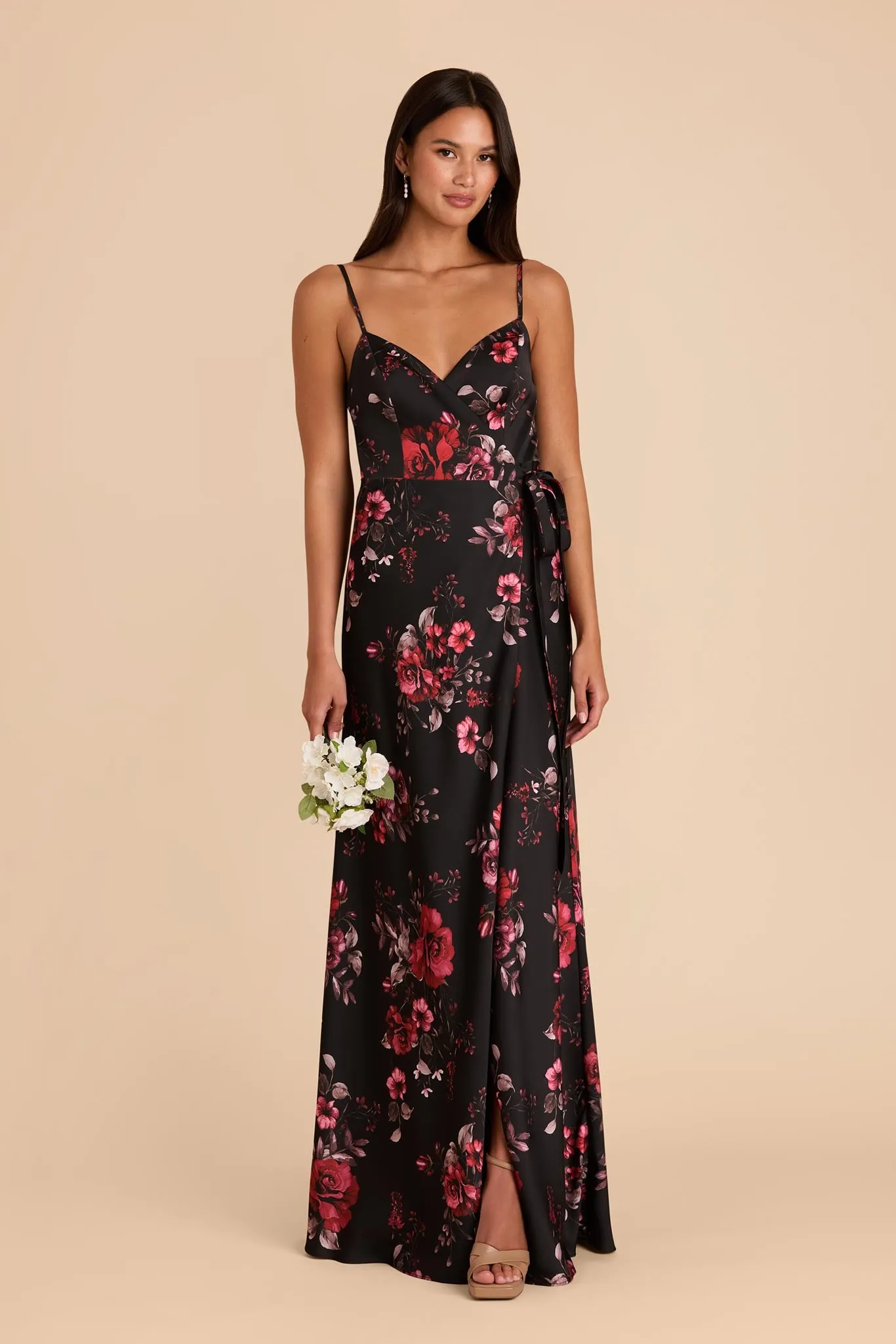 Cindy Matte Satin Dress - Black Fleurs D'Amour sold by Birdy Grey