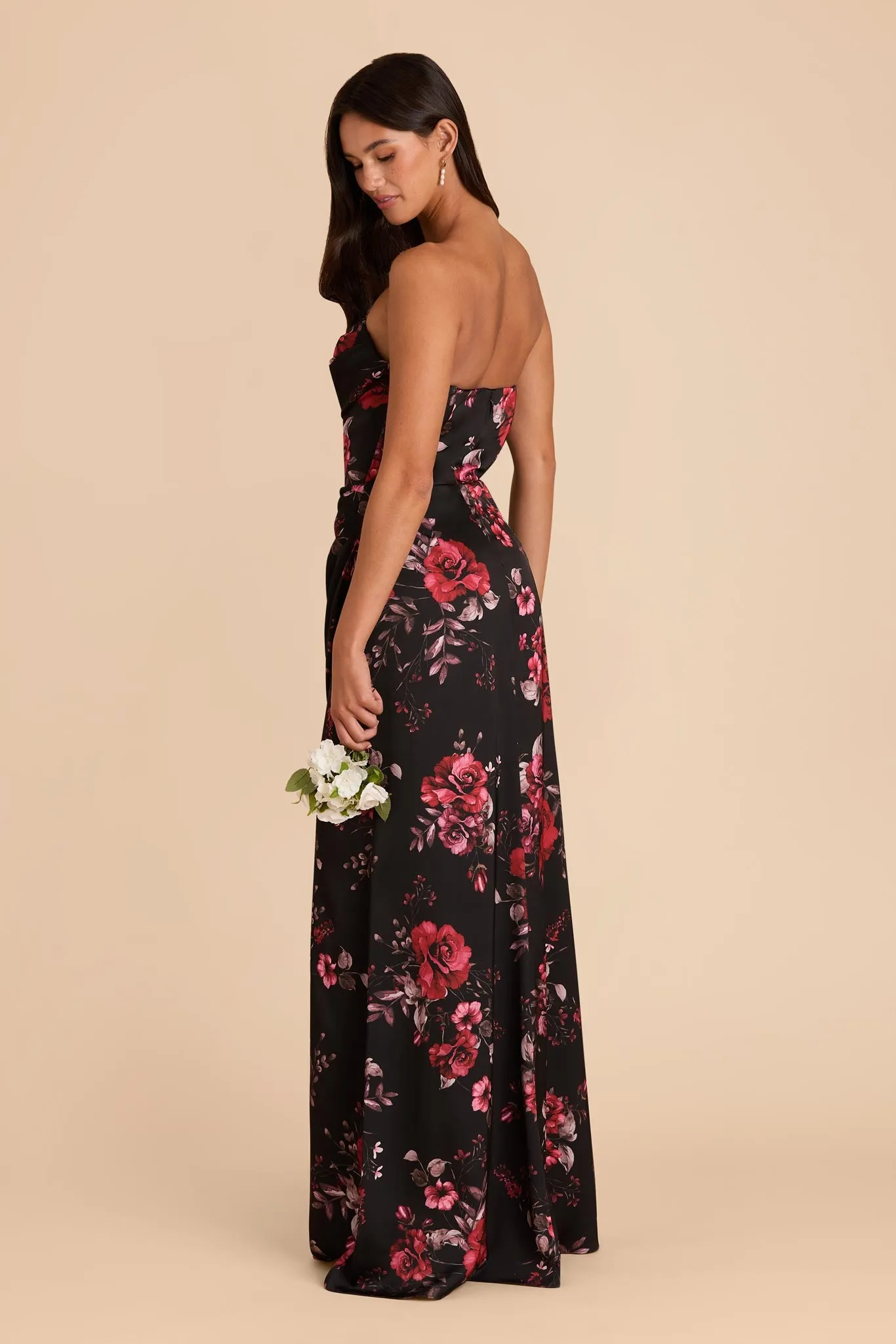 Carrie Matte Satin Dress - Black Fleurs D'Amour sold by Birdy Grey product image thumbnail 4