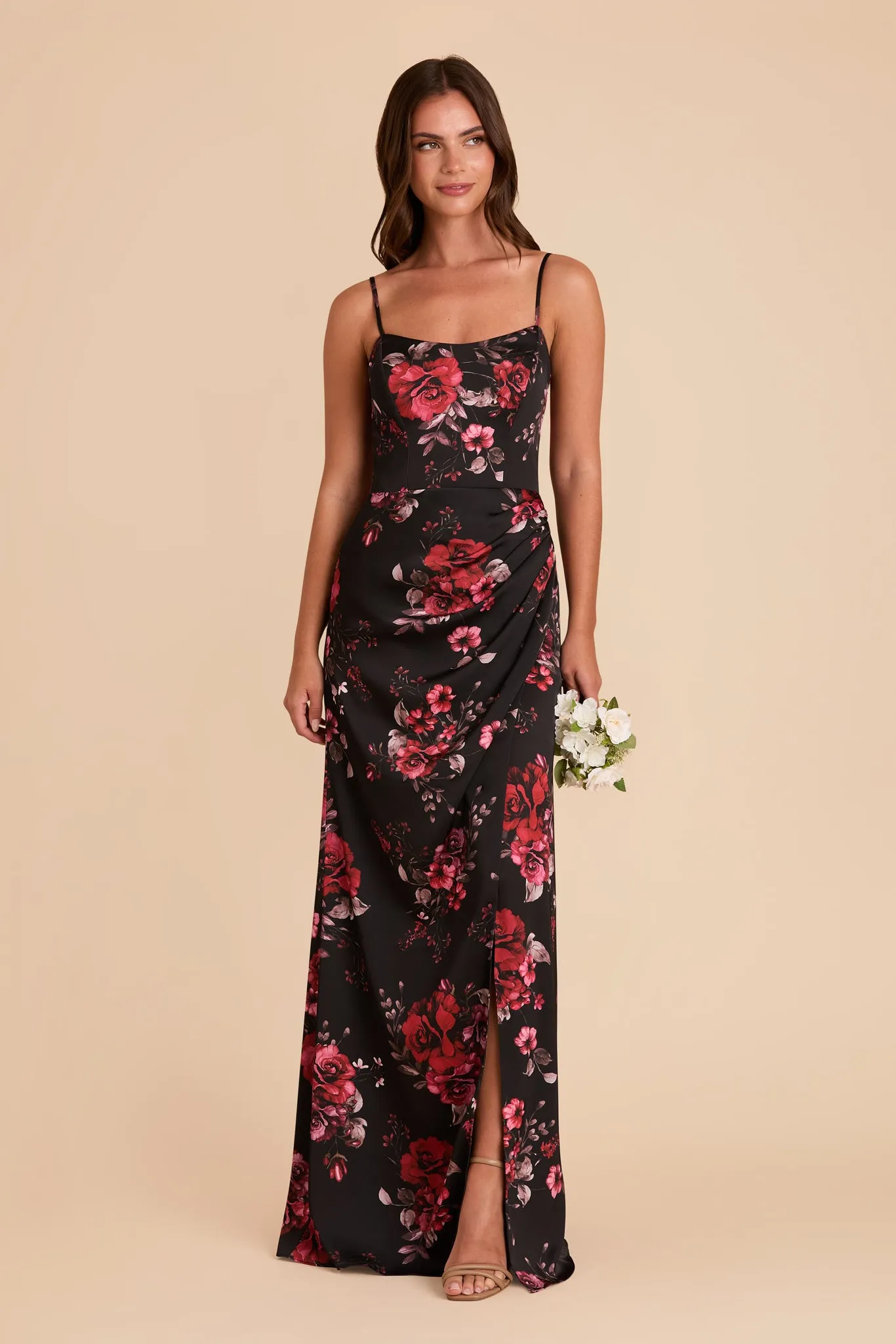 Anne Matte Satin Dress - Black Fleurs D'Amour sold by Birdy Grey product image thumbnail 2