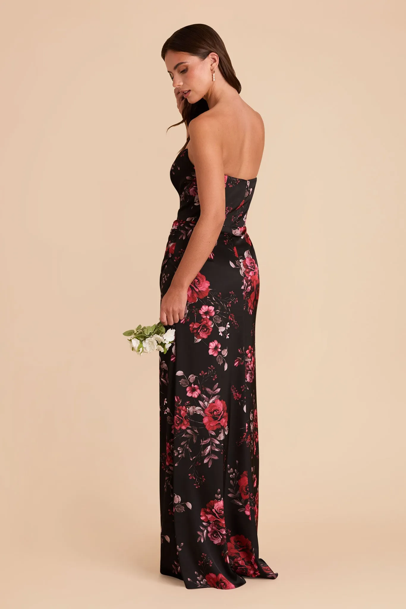 Anne Matte Satin Dress - Black Fleurs D'Amour sold by Birdy Grey product image thumbnail 4