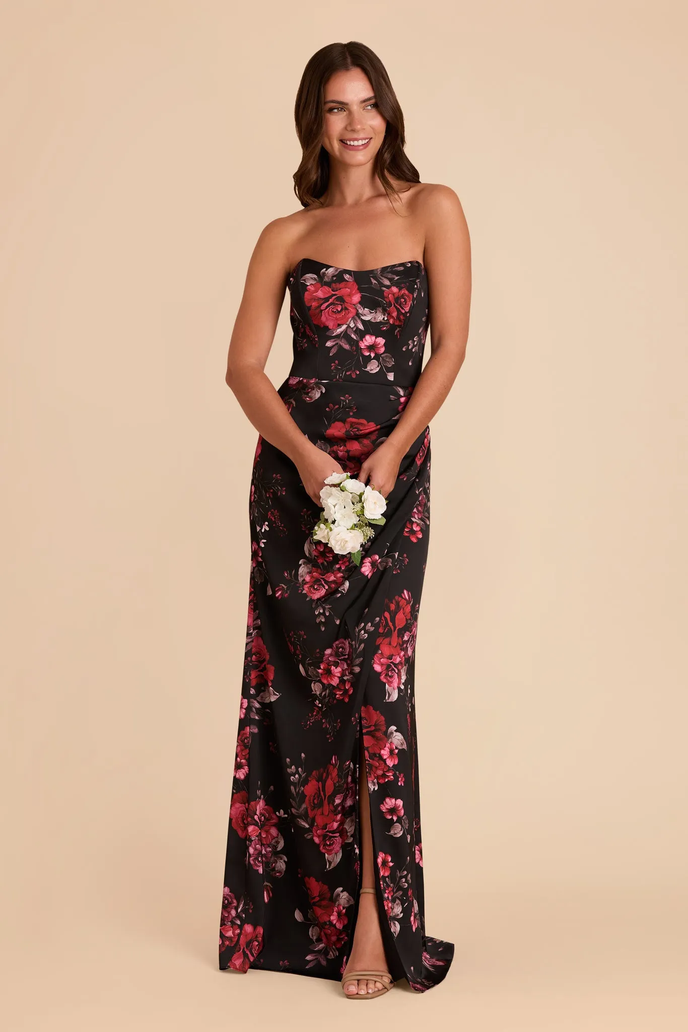 Anne Matte Satin Dress - Black Fleurs D'Amour sold by Birdy Grey product image thumbnail 3