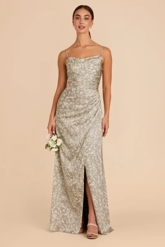 Lydia Matte Satin Dress - Moss Green Dreamy Floral sold by Birdy Grey