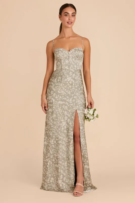 Jessica Matte Satin Dress - Moss Green Dreamy Floral sold by Birdy Grey
