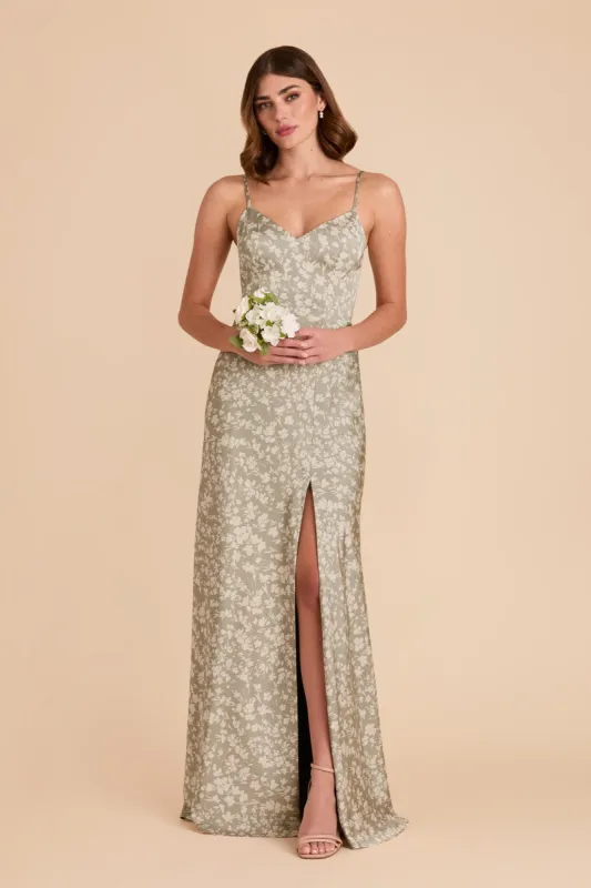 Jay Matte Satin Dress - Moss Green Dreamy Floral sold by Birdy Grey