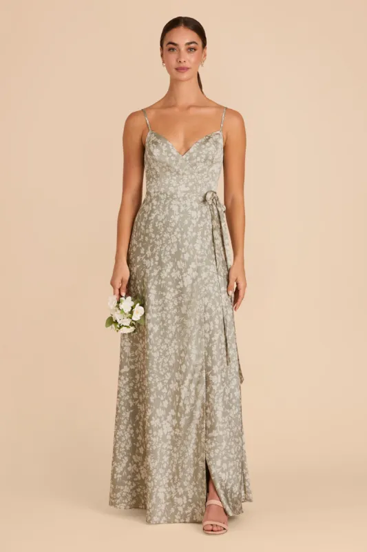 Cindy Matte Satin Dress - Moss Green Dreamy Floral sold by Birdy Grey