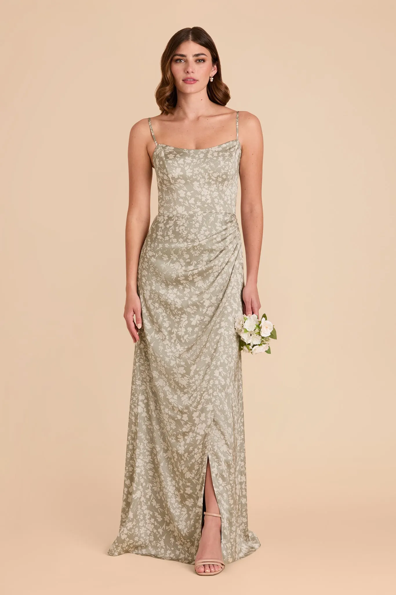 Anne Matte Satin Dress - Moss Green Dreamy Floral sold by Birdy Grey product image thumbnail 3