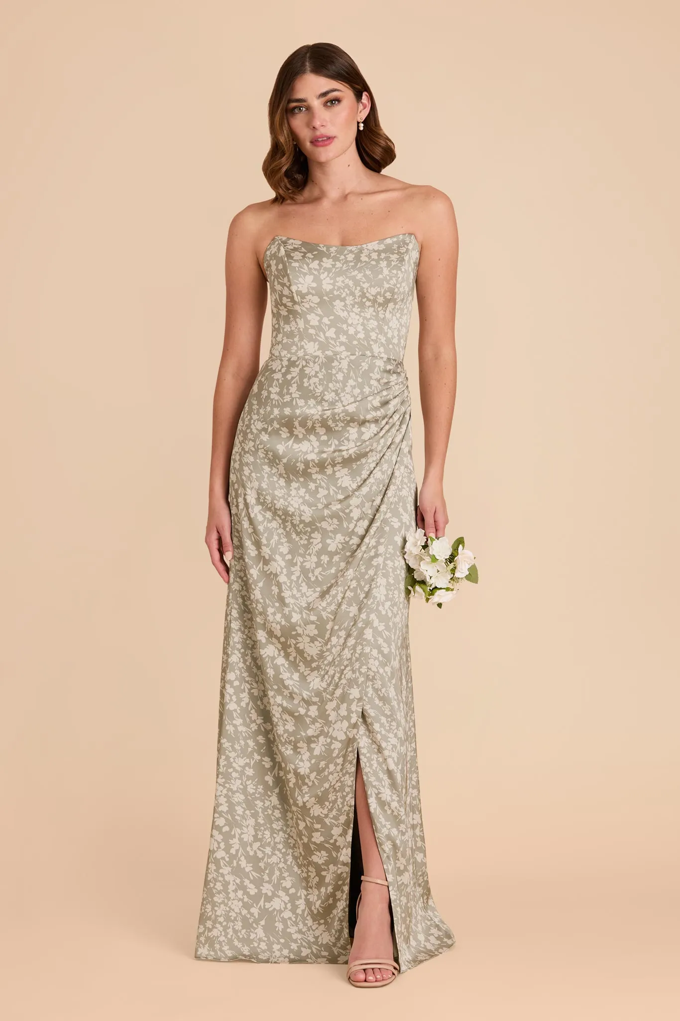 Anne Matte Satin Dress - Moss Green Dreamy Floral sold by Birdy Grey product image thumbnail 2