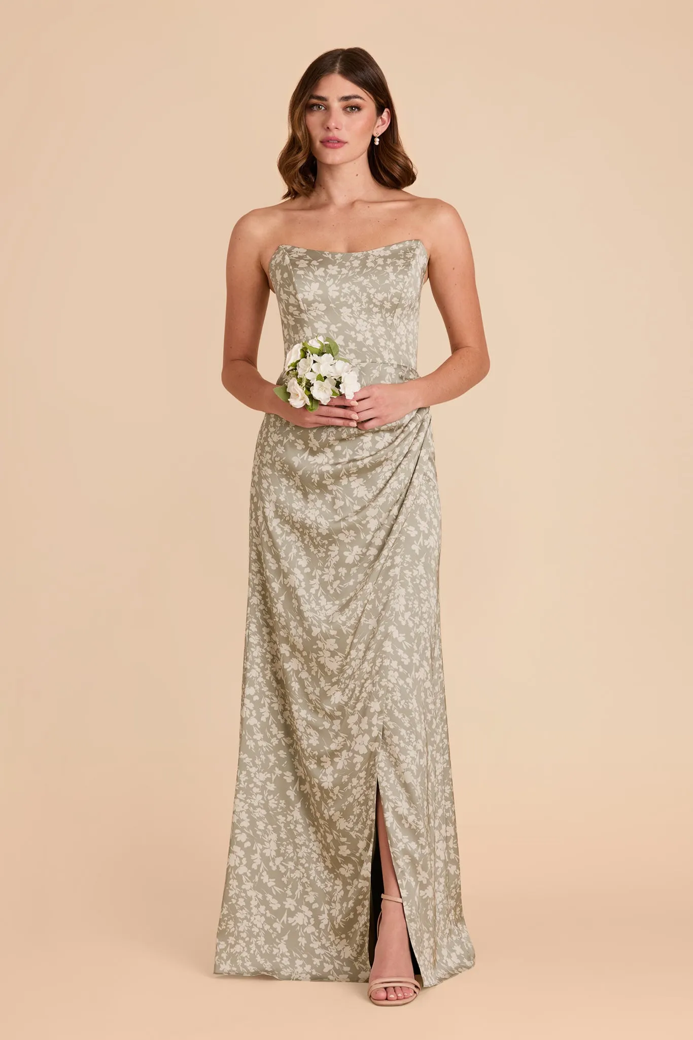 Anne Matte Satin Dress - Moss Green Dreamy Floral sold by Birdy Grey