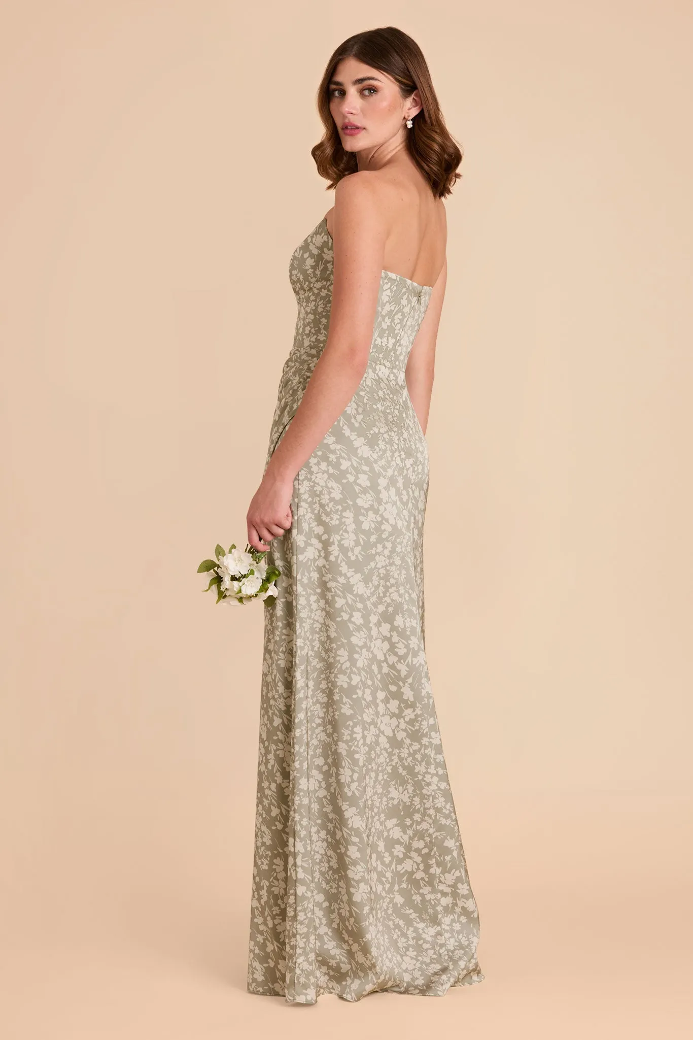 Anne Matte Satin Dress - Moss Green Dreamy Floral sold by Birdy Grey product image thumbnail 4