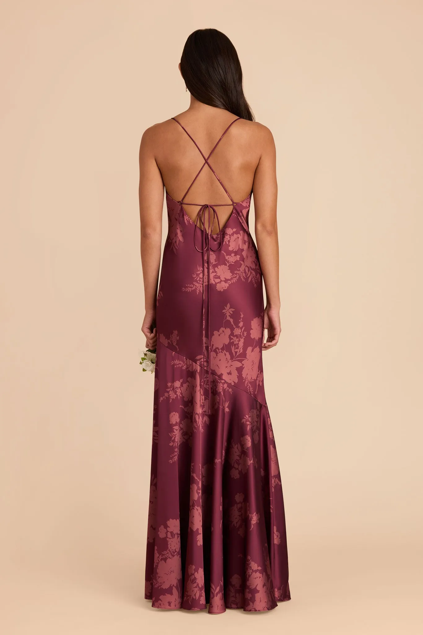 Olivia Matte Satin Dress - Sangria Whimsical Blooms sold by Birdy Grey product image thumbnail 5