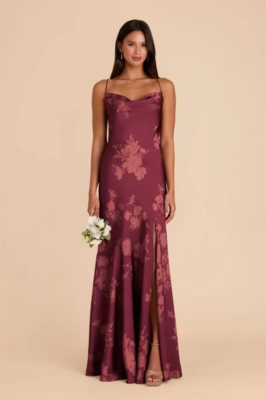 Olivia Matte Satin Dress - Sangria Whimsical Blooms sold by Birdy Grey