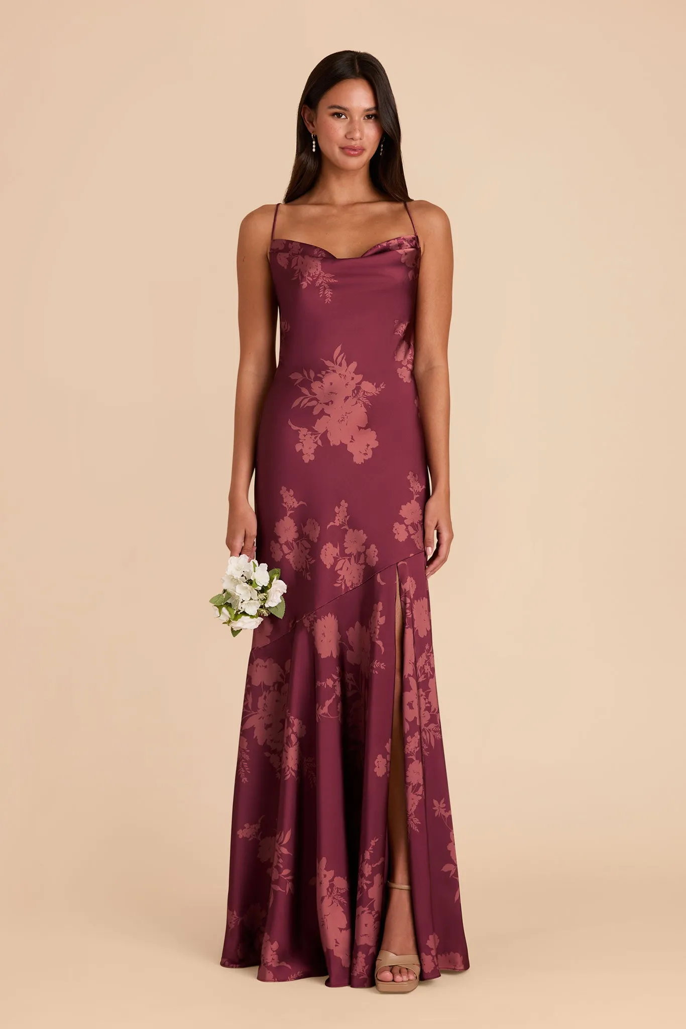 Olivia Matte Satin Dress - Sangria Whimsical Blooms sold by Birdy Grey