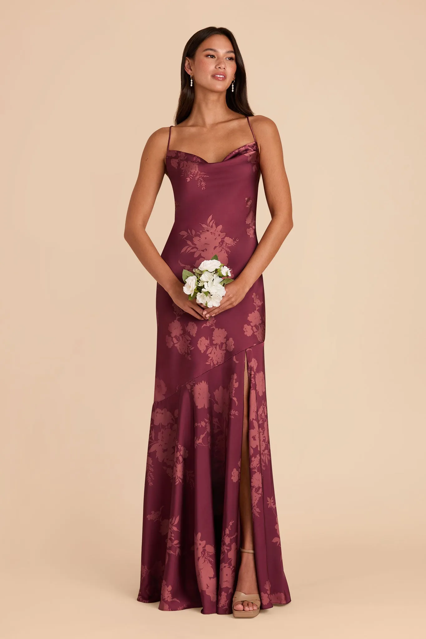 Olivia Matte Satin Dress - Sangria Whimsical Blooms sold by Birdy Grey product image thumbnail 3