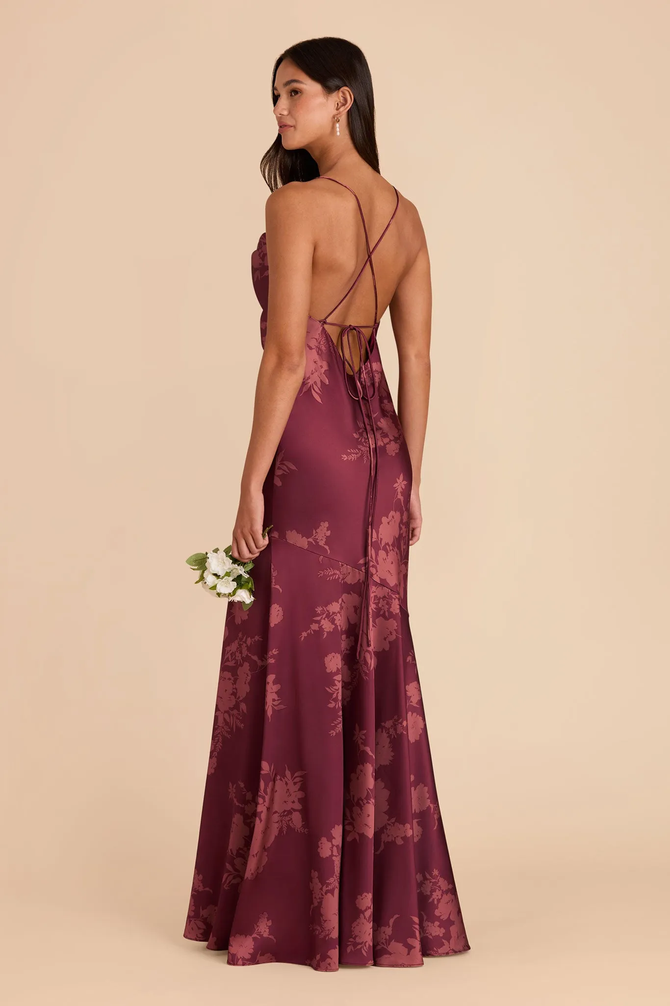 Olivia Matte Satin Dress - Sangria Whimsical Blooms sold by Birdy Grey product image thumbnail 2