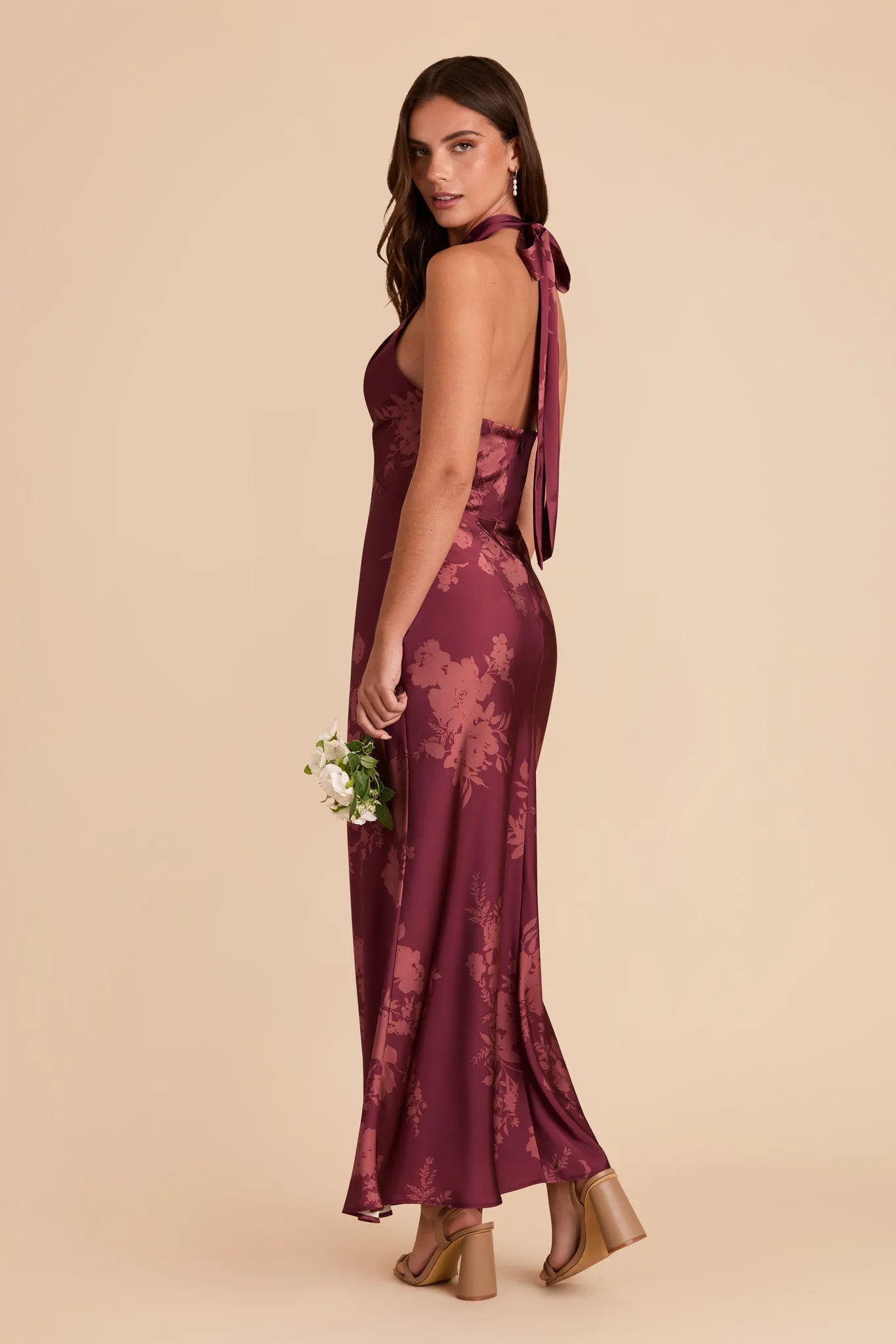 Monique Matte Satin Dress - Sangria Whimsical Blooms sold by Birdy Grey product image thumbnail 3