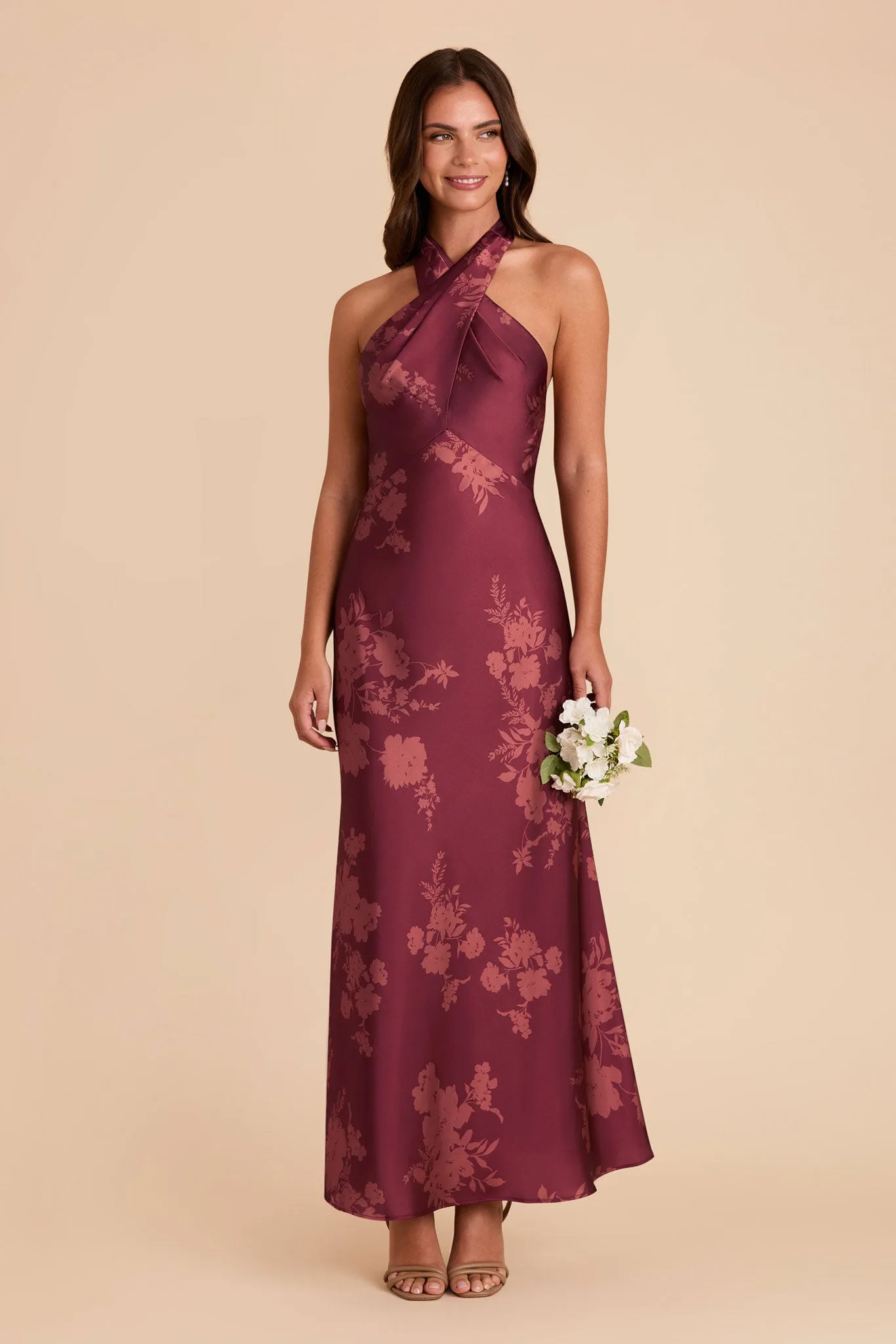 Monique Matte Satin Dress - Sangria Whimsical Blooms sold by Birdy Grey product image thumbnail 2