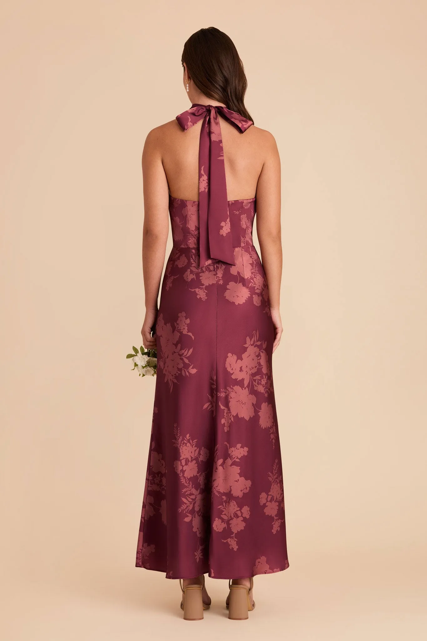 Monique Matte Satin Dress - Sangria Whimsical Blooms sold by Birdy Grey product image thumbnail 4