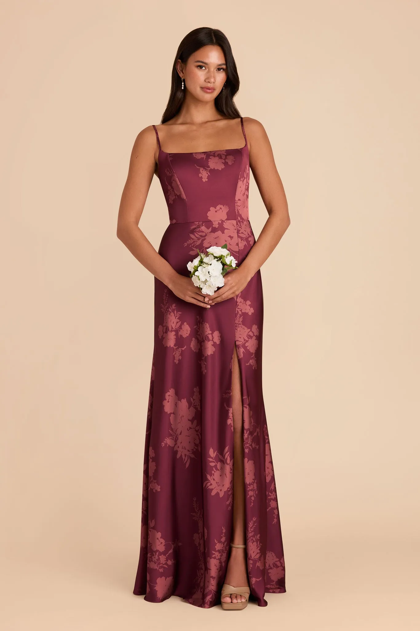 Mai Matte Satin Dress - Sangria Whimsical Blooms sold by Birdy Grey product image thumbnail 2