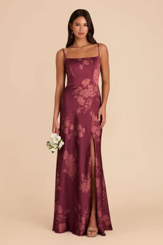 Mai Matte Satin Dress - Sangria Whimsical Blooms sold by Birdy Grey